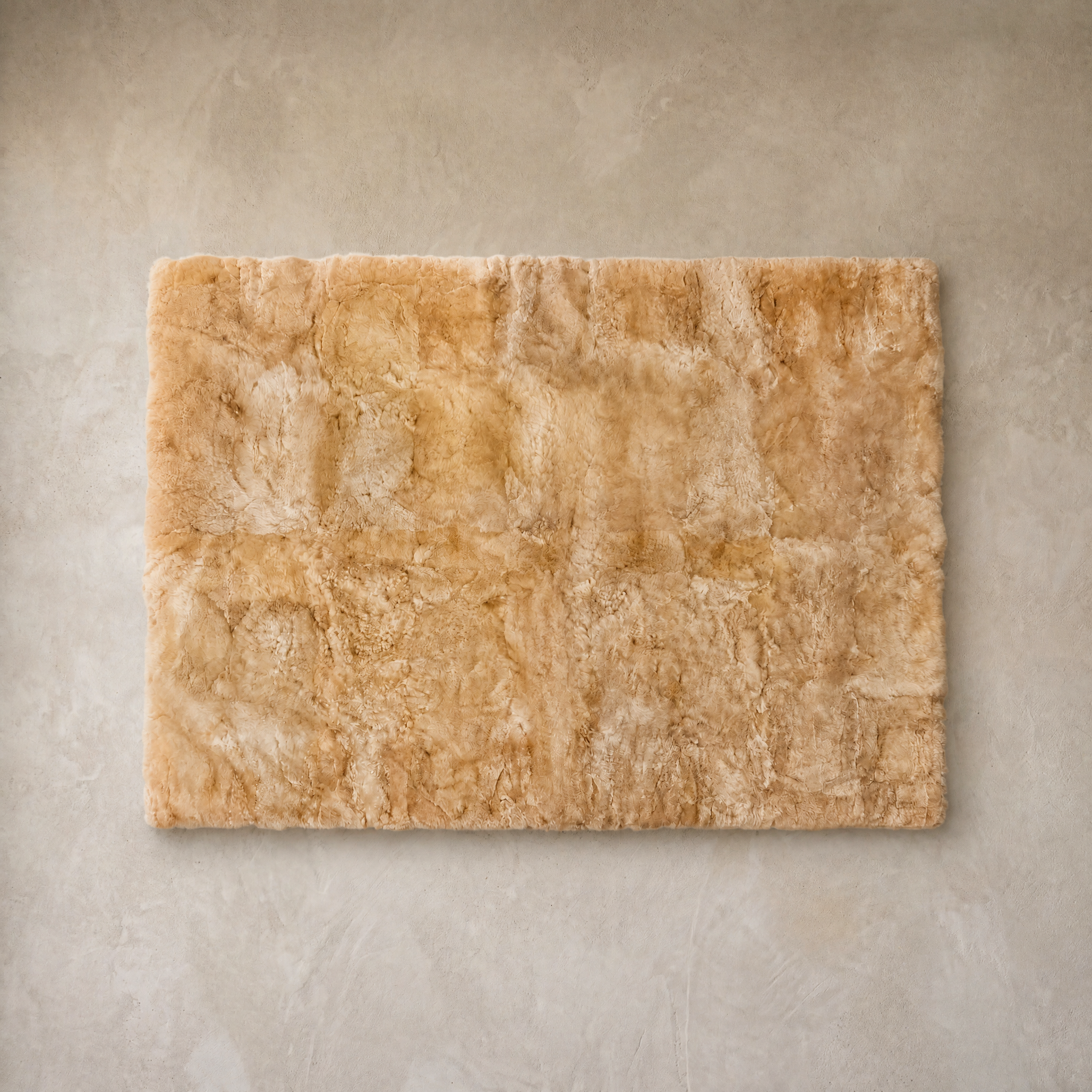 Beige rectangular baby alpaca fur area rug
