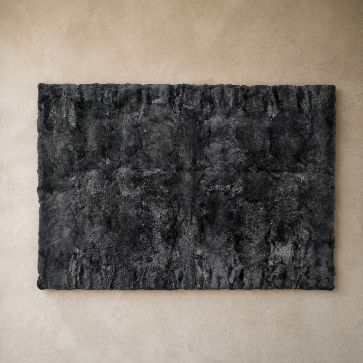 Dark gray rectangular baby alpaca fur area rug