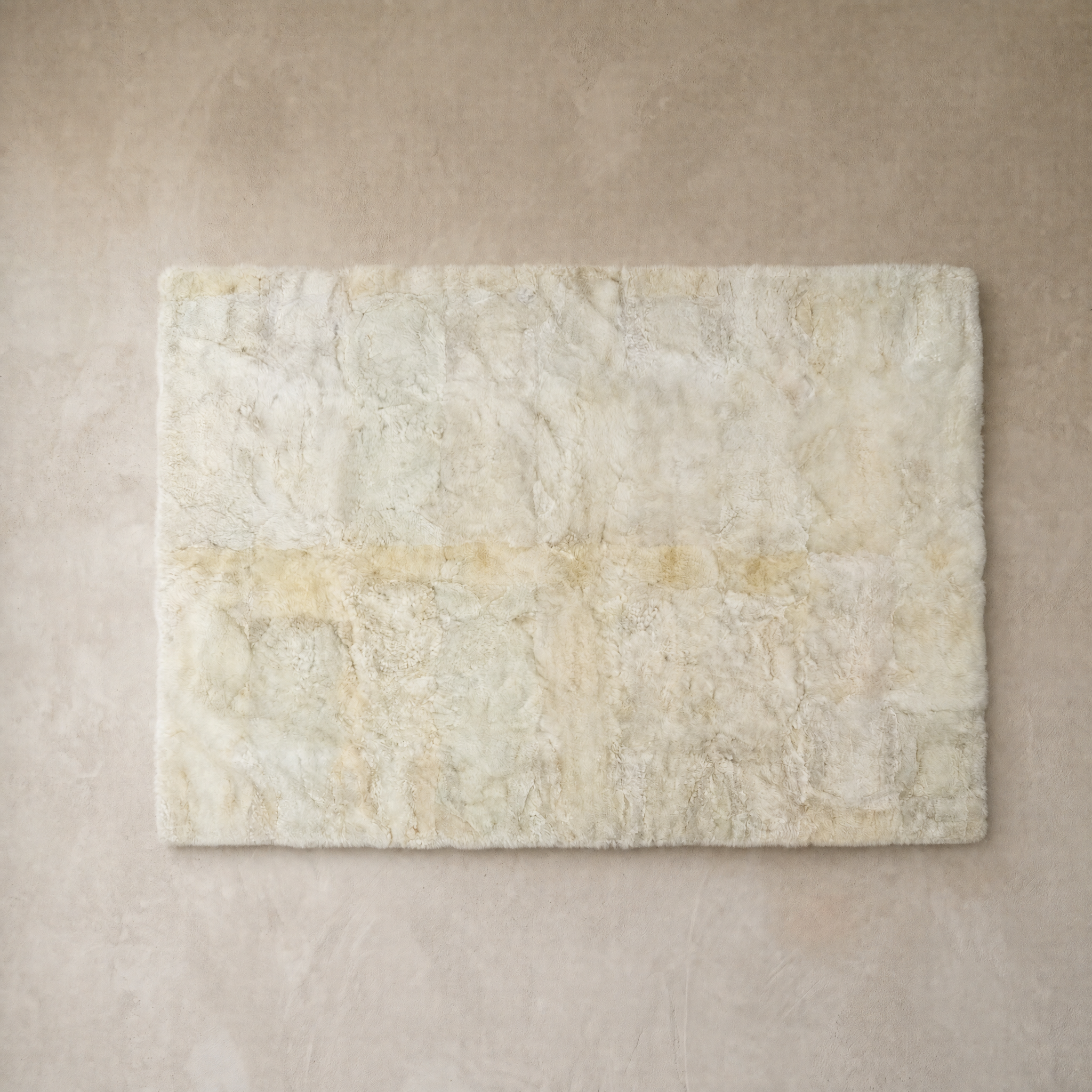 Ivory white rectangular baby alpaca fur area rug