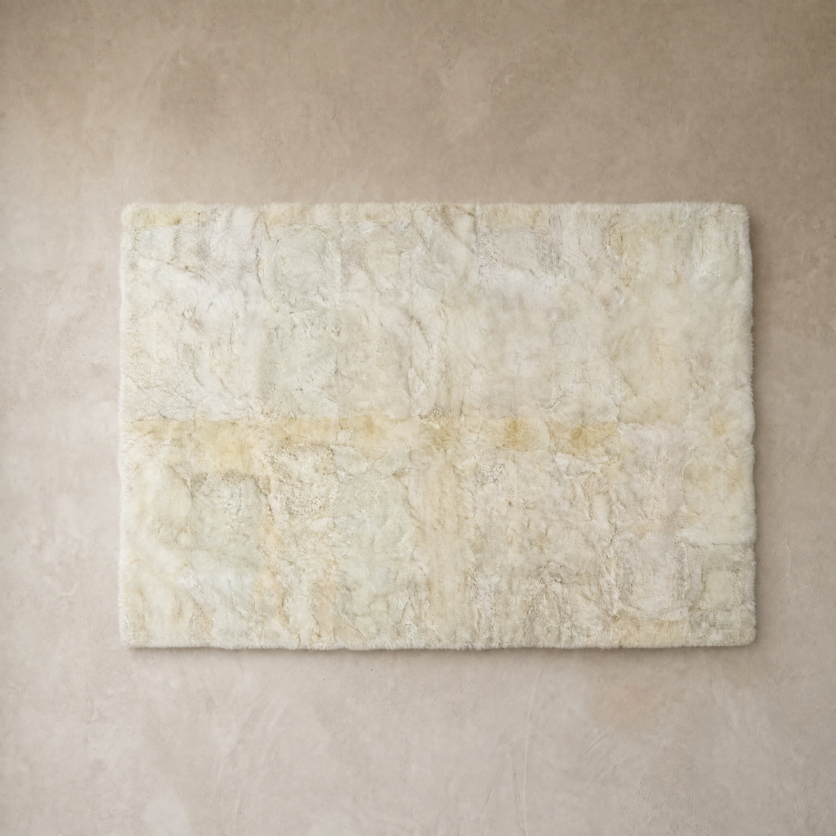 Ivory white rectangular baby alpaca fur area rug