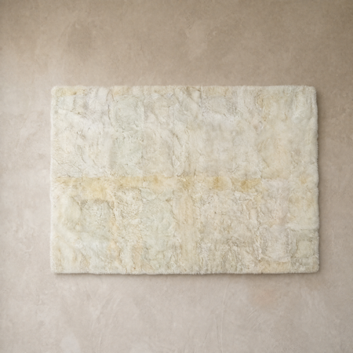 Ivory white rectangular baby alpaca fur area rug