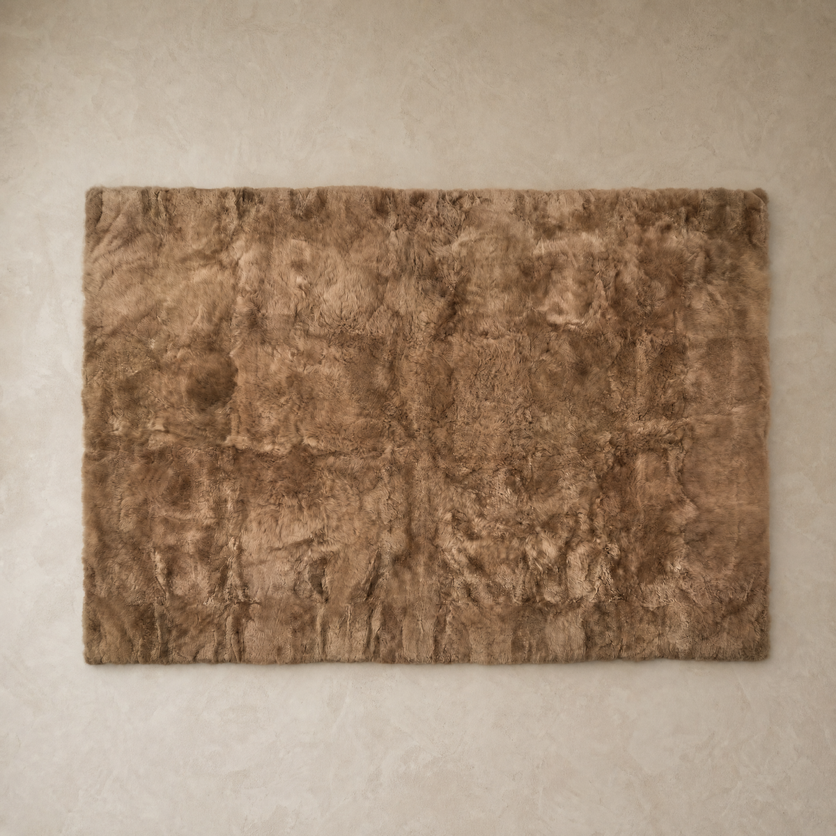 Taupe rectangular baby alpaca fur area rug